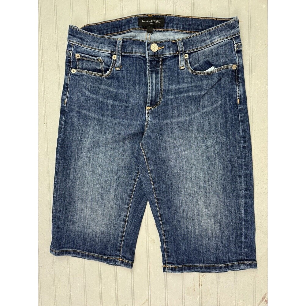 Banana Republic Size 26 2 Women Knee Shorts Denim Jean Stretch Low Rise Med Wash